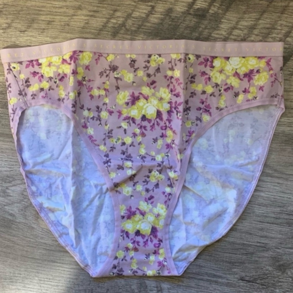 New Victoria’s Secret Purple Floral Logo Modal Hi Leg Brief Panties Vs Large L